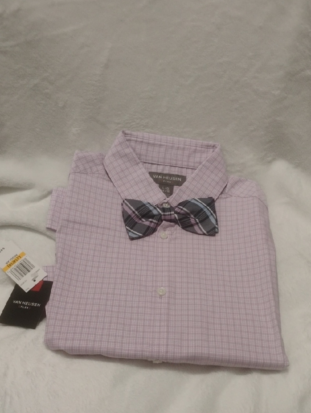 Van Heusen Lilac Check Button-Down Shirt with Plaid Bow Tie